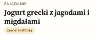 Karta przepisu: Jogurt grecki z jagodami i migdałami, etykieta zawiera laktozę